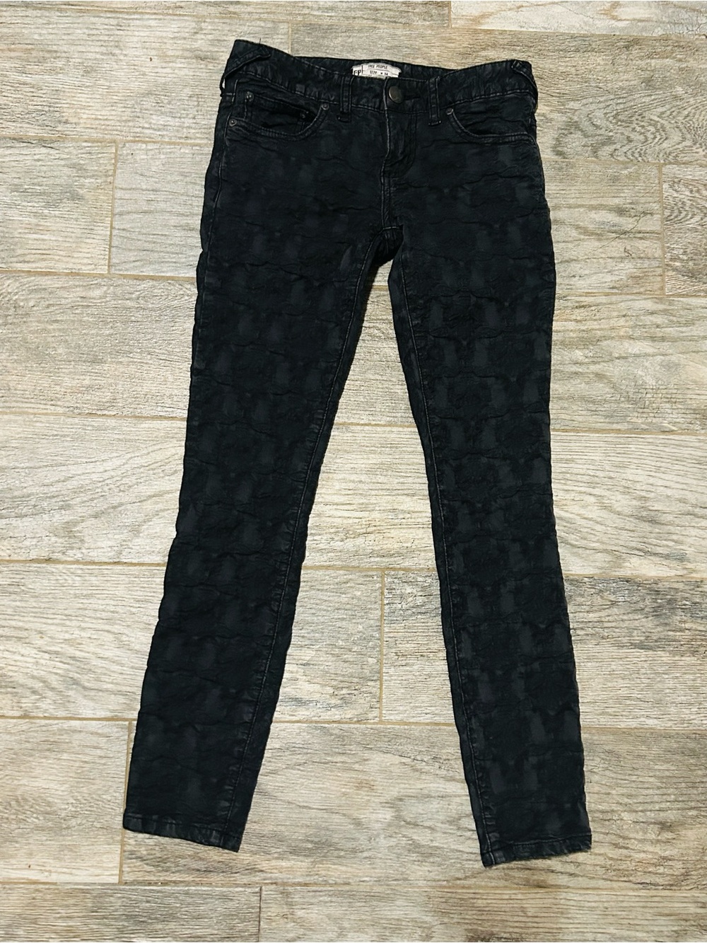 Free People Black Floral Brocade Skinny Jeans